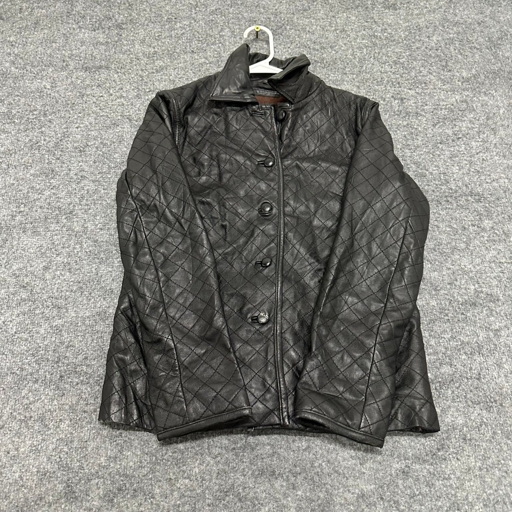 Siena Jacket Womens Size 6 Black Leather Quilted Button Front Classic Solid